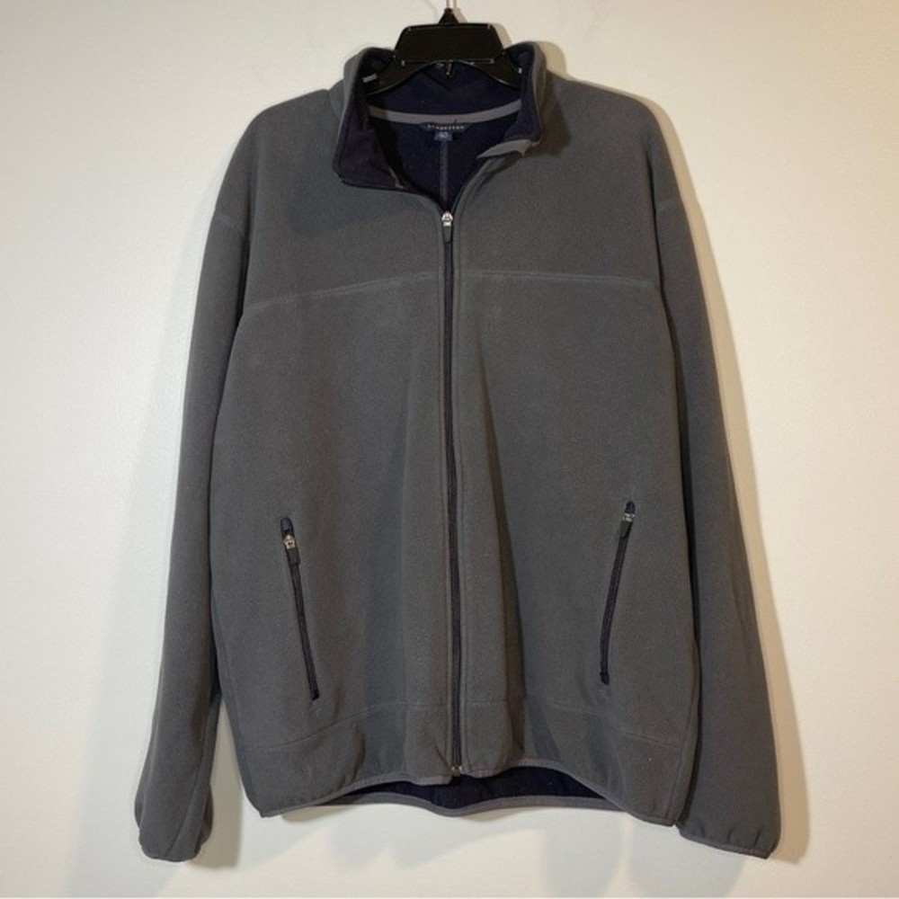 Men’s Lands’ End Fleece Zip-up Jacket Grey/Navy Size XL 46-48 - Picture 1 of 7